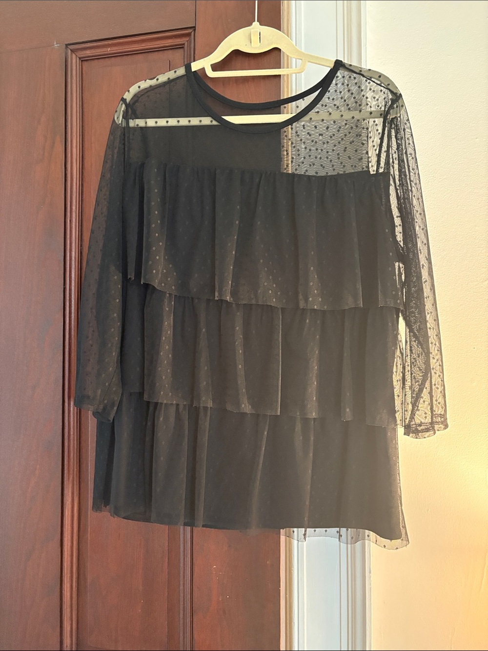 Lane Bryant Black Layered Ruffle Mesh Blouse